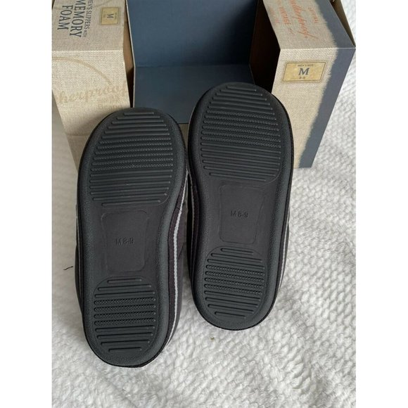 Men’s Size M 8-9 Weatherproof Nylon Puffer Slippers Collapsible Back,Black